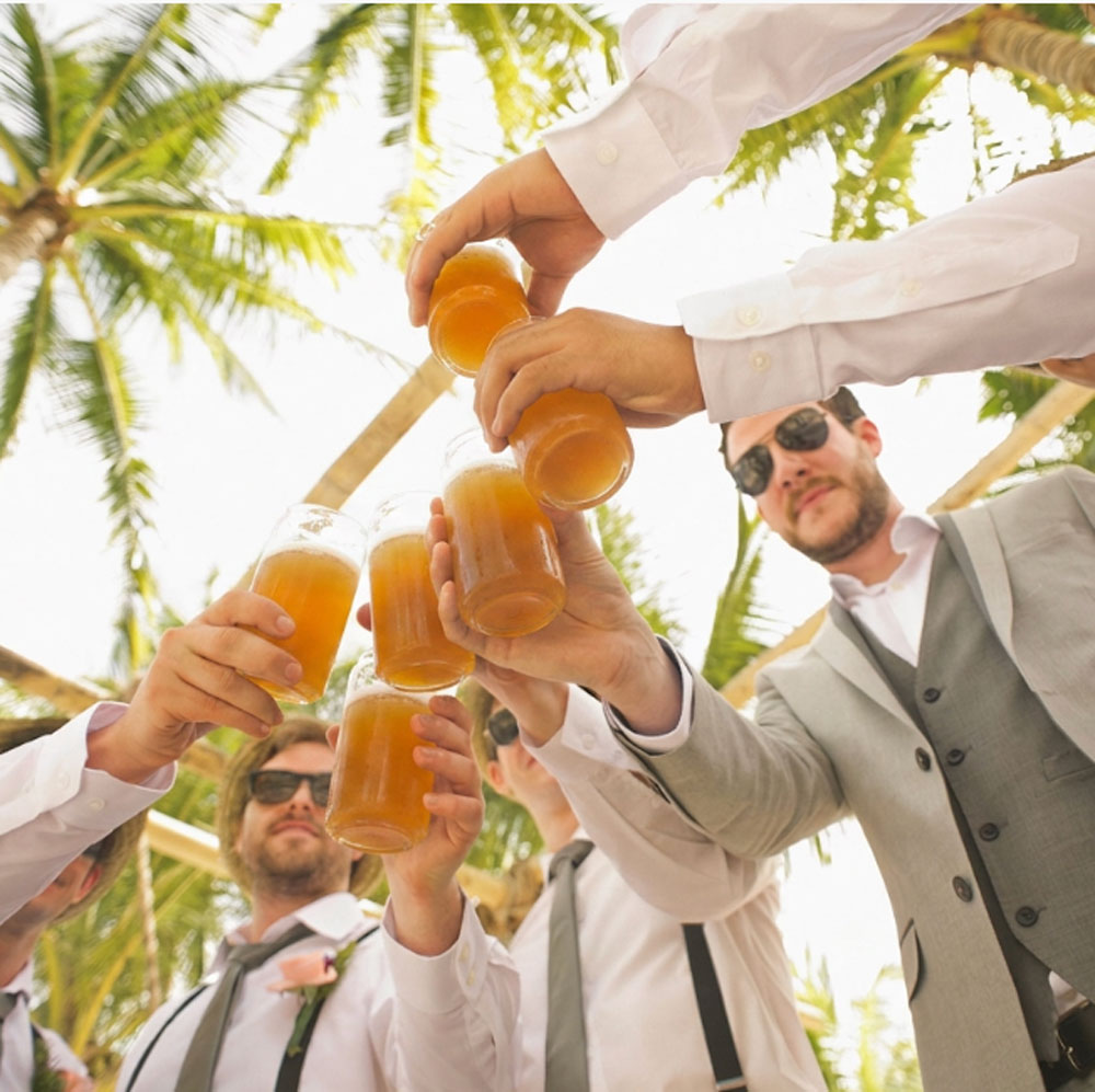 Groomsmen drinking Alchemy Street beers on their wedding day