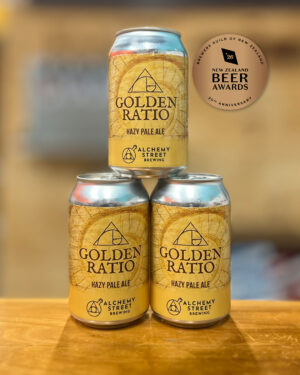 Golden Ratio hazy pale ale can by Alchemy Street Brewing – NZBA 2026 Bronze medal, Juicy/Hazy Pale Ale